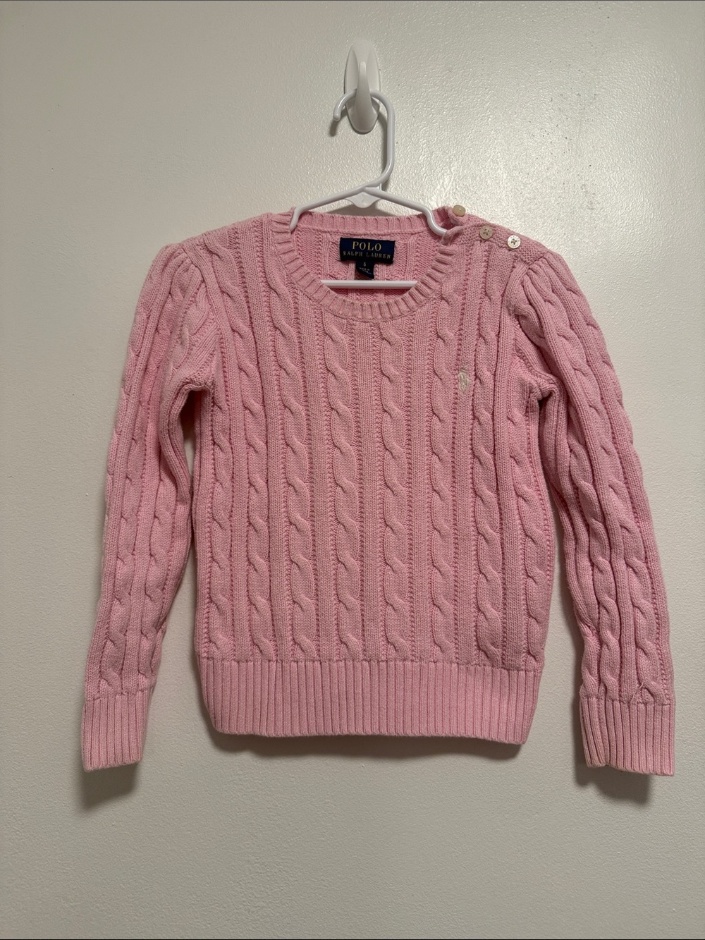 Polo by Ralph Lauren Baby Pink Cable-Knit Crewneck Sweater